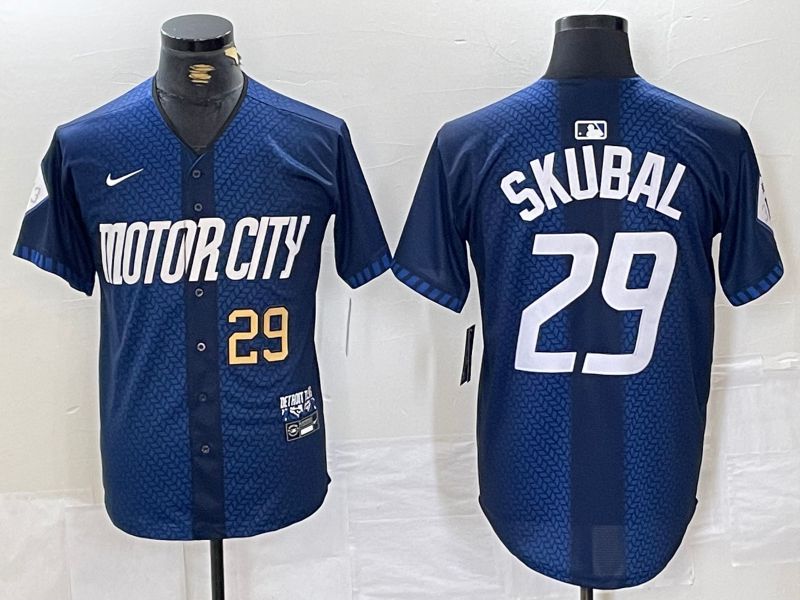 Men Detroit Tigers 29 Skubal Blue City Edition Nike 2024 MLB Jersey style 2